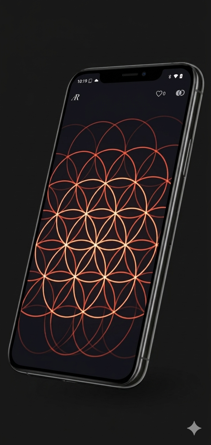 Aphrodites Rings app showing the Flower of Life sacred geometry