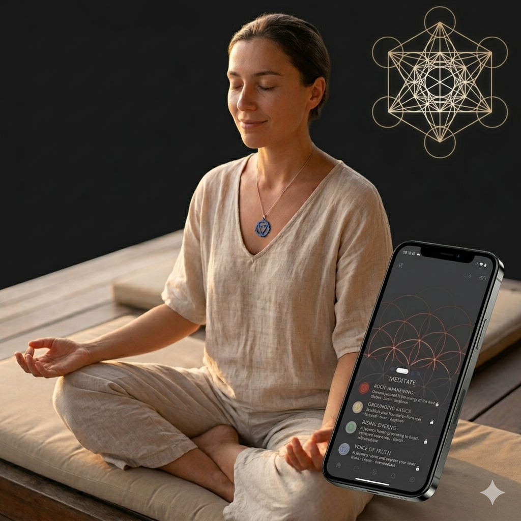 Person meditating with Aphrodites Rings app